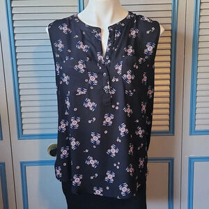 Loft Black and Pink Floral Sleeveless top, Size Large